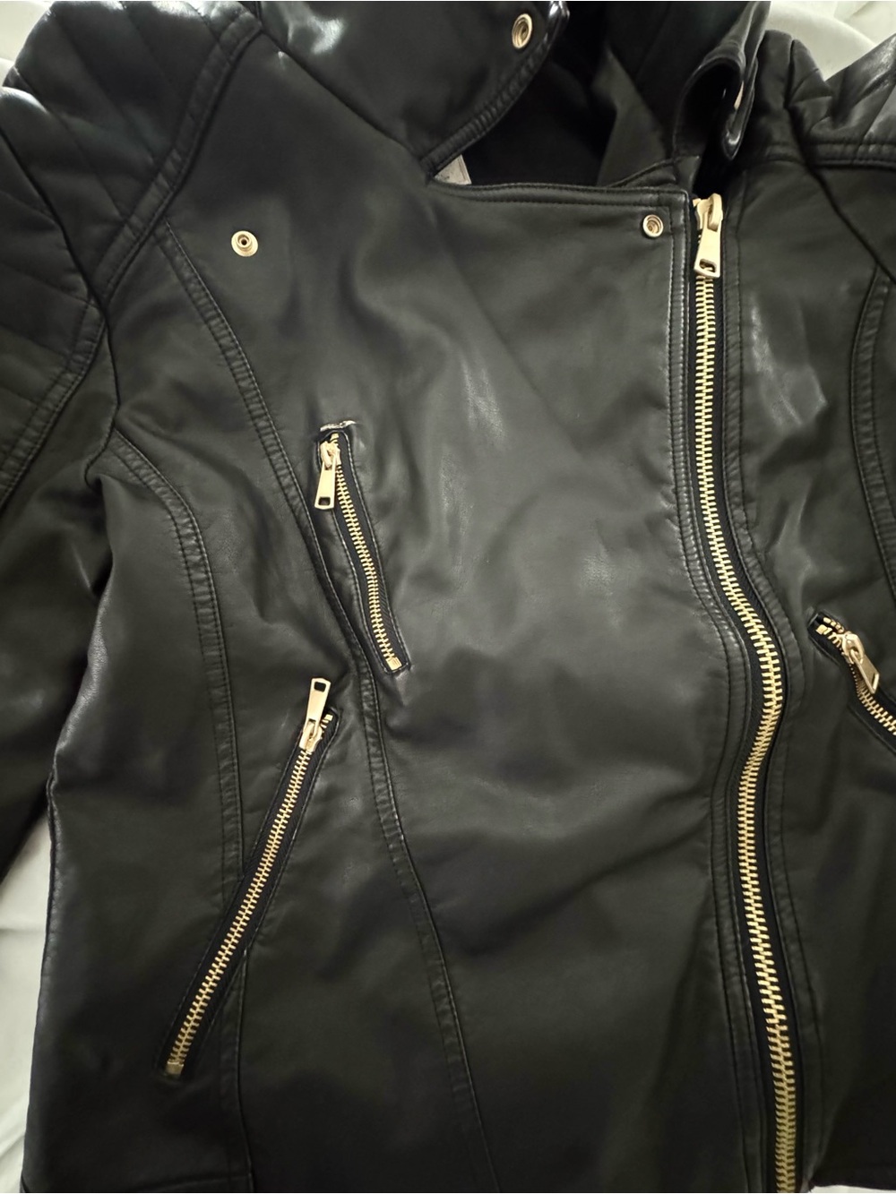 🔥Free People We The Free Harriett Black Vegan Leather Hooded Moto Jacket *Tear* - Picture 14 of 15